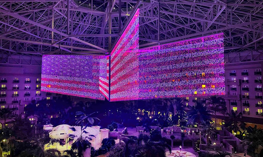 A patriotic light show will light up the night in the Gaylord Palms atrium